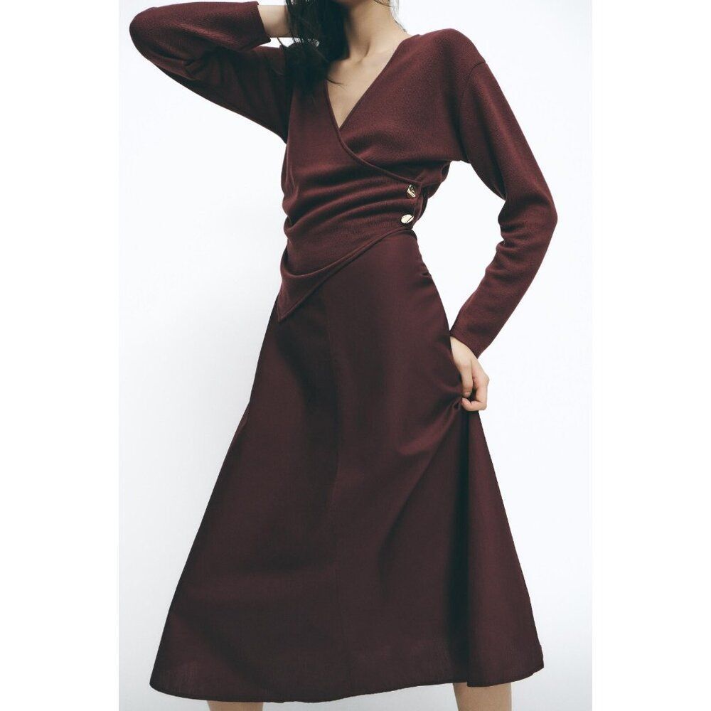 Zara Burgundy Wrap Midi Dress